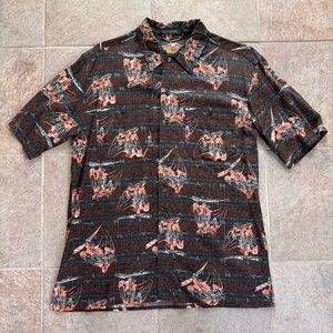 Harley-Davidson Black and Orange Graphic Button down Shirt Size Medium